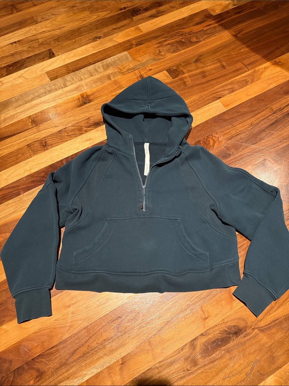 Lululemon Dark Green Half-Zip Scuba Hoodie Emerald Jasper Oversized Cropped M/L